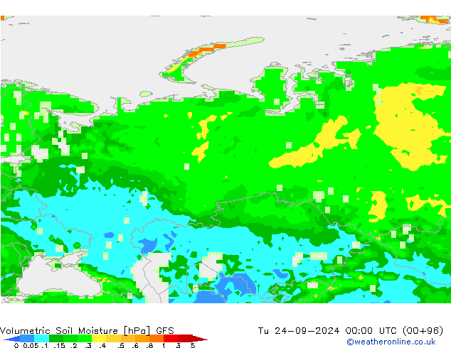 Volumetric Soil Moisture GFS Tu 24.09.2024 00 UTC