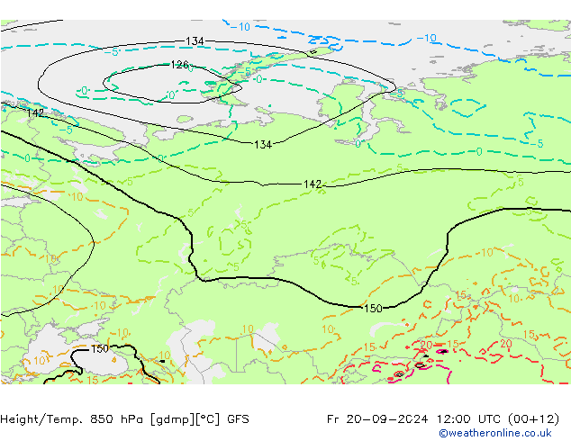 Height/Temp. 850 hPa GFS Pá 20.09.2024 12 UTC