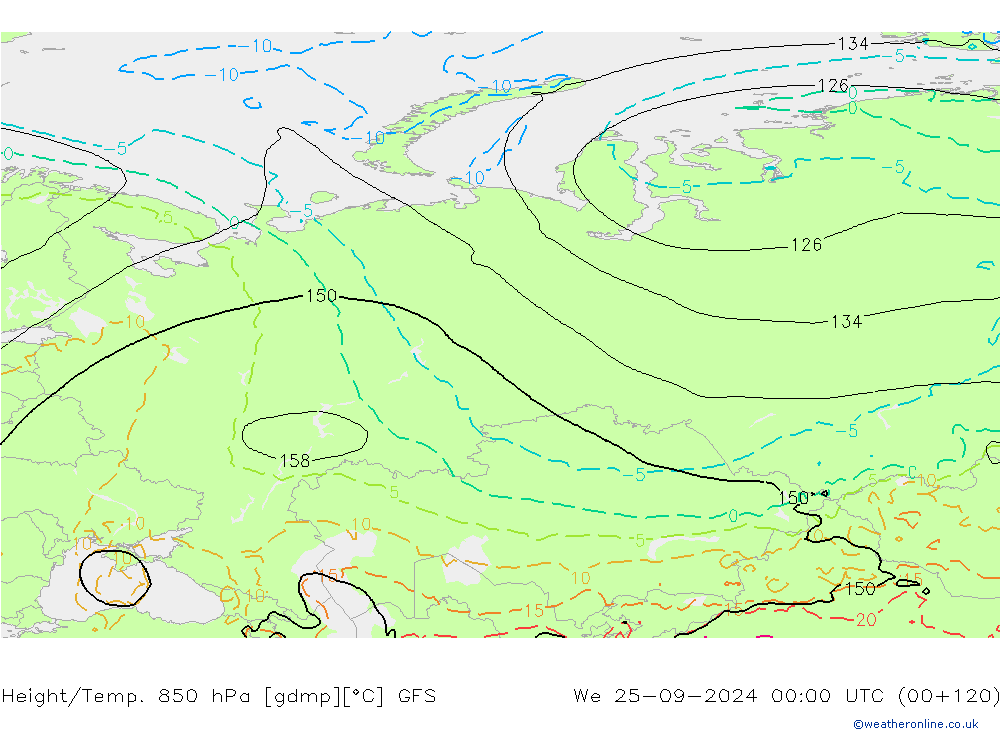 Z500/Rain (+SLP)/Z850 GFS mer 25.09.2024 00 UTC