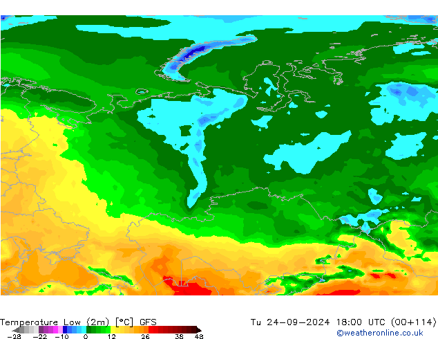 Tiefstwerte (2m) GFS Di 24.09.2024 18 UTC