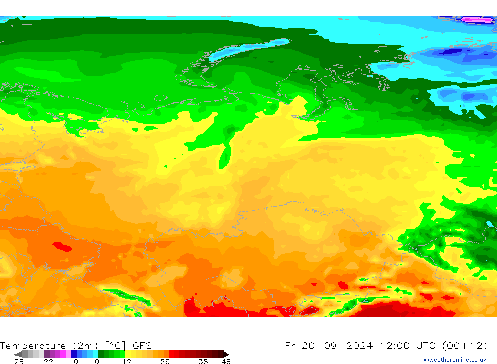 Temperatura (2m) GFS ven 20.09.2024 12 UTC