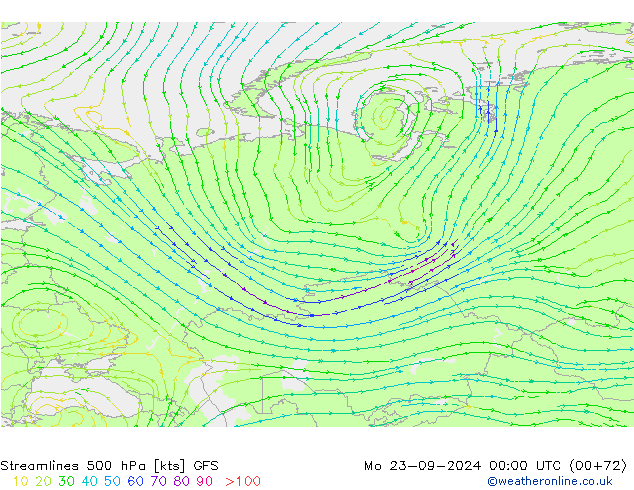 Streamlines 500 hPa GFS Po 23.09.2024 00 UTC