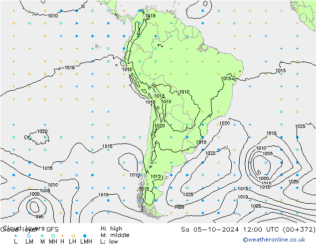 Cloud layer GFS Sáb 05.10.2024 12 UTC