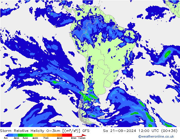 Storm Relative Helicity GFS so. 21.09.2024 12 UTC