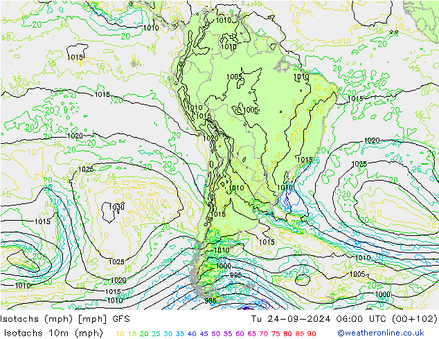 Isotachs (mph) GFS Ter 24.09.2024 06 UTC