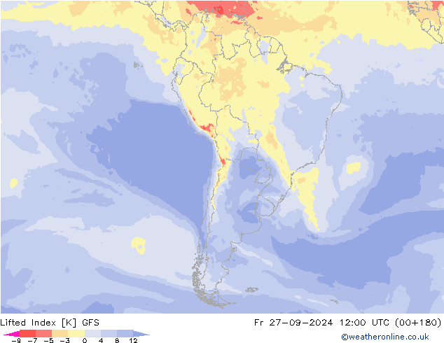 Lifted Index GFS Fr 27.09.2024 12 UTC