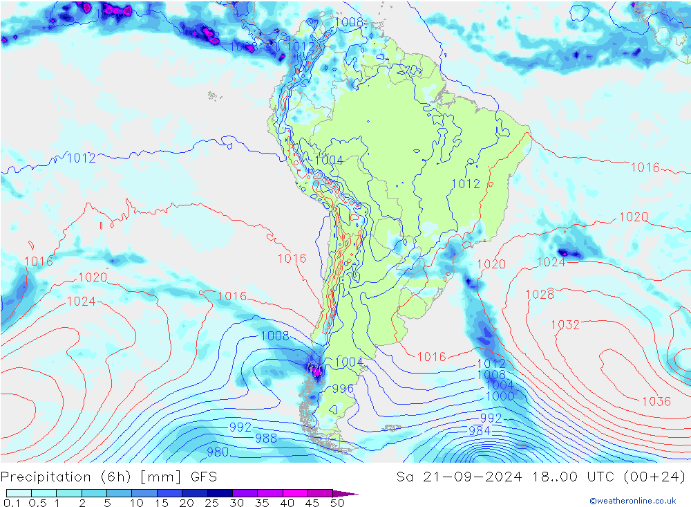 Precipitazione (6h) GFS sab 21.09.2024 00 UTC