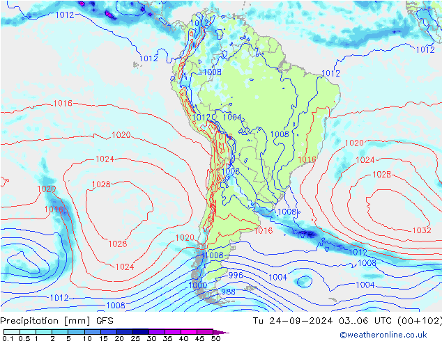 Précipitation GFS mar 24.09.2024 06 UTC