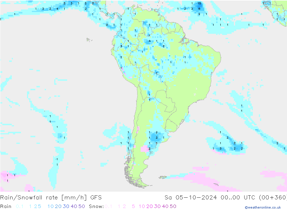 Rain/Snowfall rate GFS Sa 05.10.2024 00 UTC