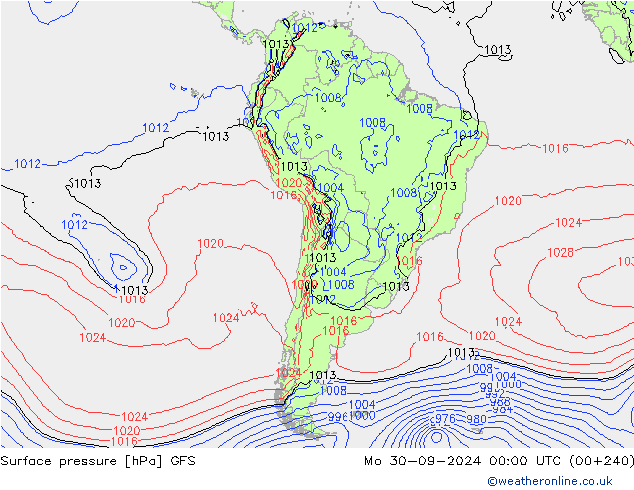 pression de l'air GFS lun 30.09.2024 00 UTC