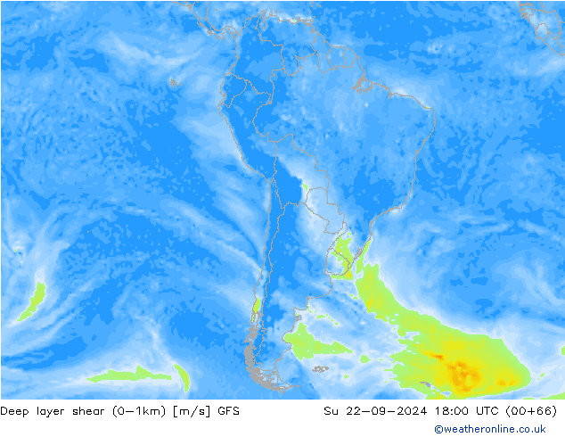 Deep layer shear (0-1km) GFS dom 22.09.2024 18 UTC