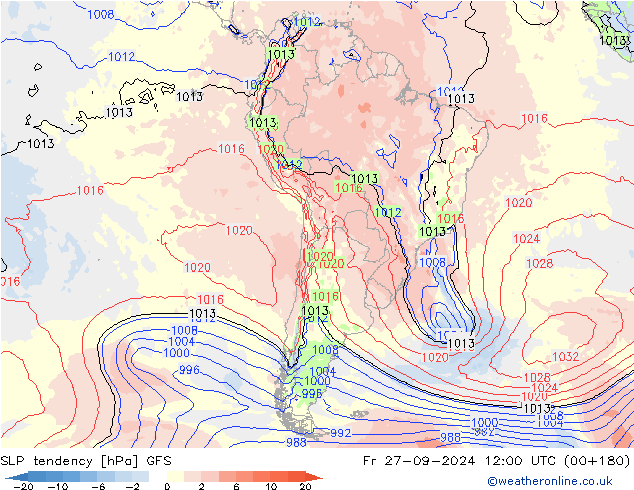 SLP tendency GFS Fr 27.09.2024 12 UTC