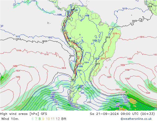 Windvelden GFS za 21.09.2024 09 UTC