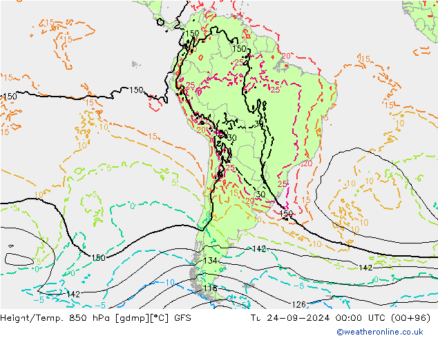 Height/Temp. 850 hPa GFS  24.09.2024 00 UTC