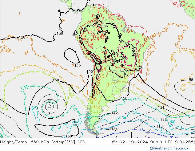 Height/Temp. 850 hPa GFS We 02.10.2024 00 UTC