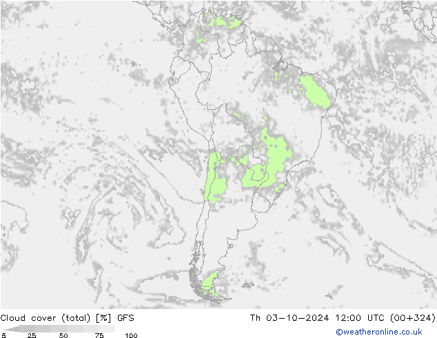 Cloud cover (total) GFS Th 03.10.2024 12 UTC