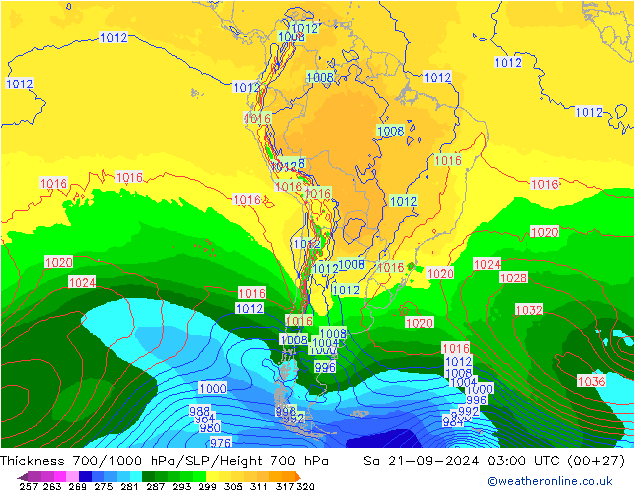 Thck 700-1000 hPa GFS sam 21.09.2024 03 UTC