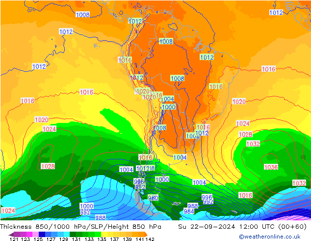 Thck 850-1000 hPa GFS Su 22.09.2024 12 UTC