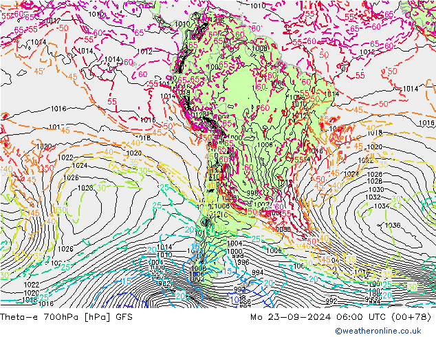 Theta-e 700hPa GFS Mo 23.09.2024 06 UTC