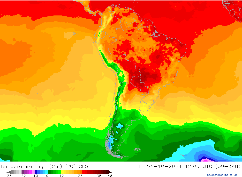 Temperature High (2m) GFS Fr 04.10.2024 12 UTC