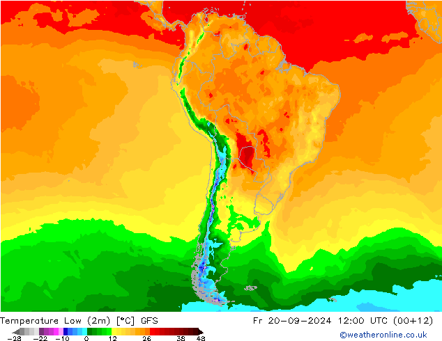 Temperature Low (2m) GFS 星期五 20.09.2024 12 UTC