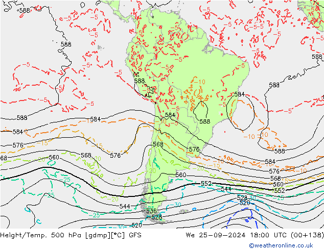 Yükseklik/Sıc. 500 hPa GFS Çar 25.09.2024 18 UTC