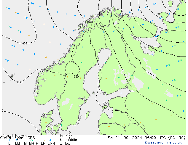 Wolkenschichten GFS Sa 21.09.2024 06 UTC