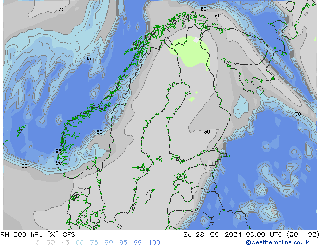 RH 300 hPa GFS Sa 28.09.2024 00 UTC