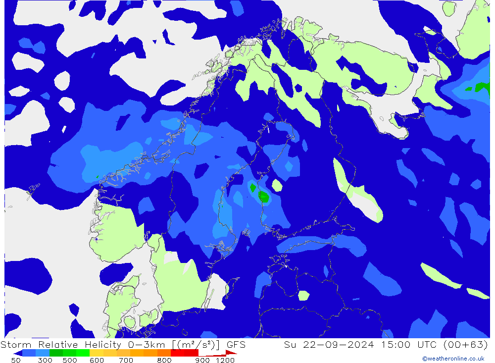 Storm Relative Helicity GFS Вс 22.09.2024 15 UTC