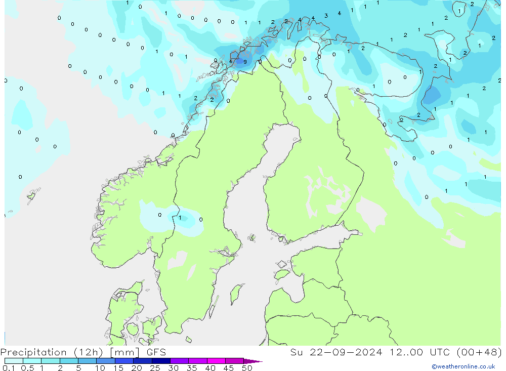 Yağış (12h) GFS Paz 22.09.2024 00 UTC