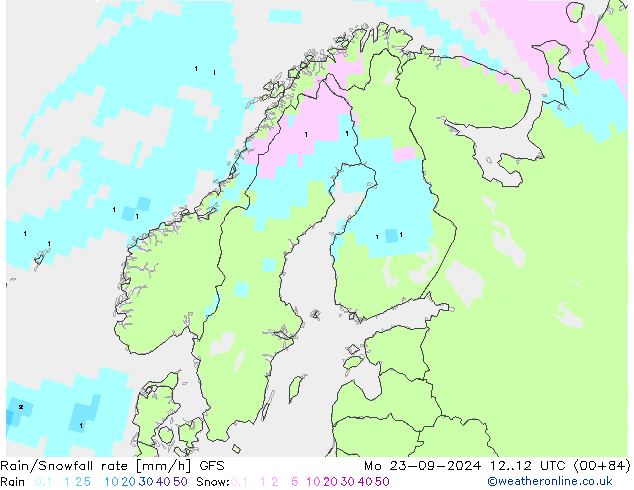 Rain/Snowfall rate GFS  23.09.2024 12 UTC