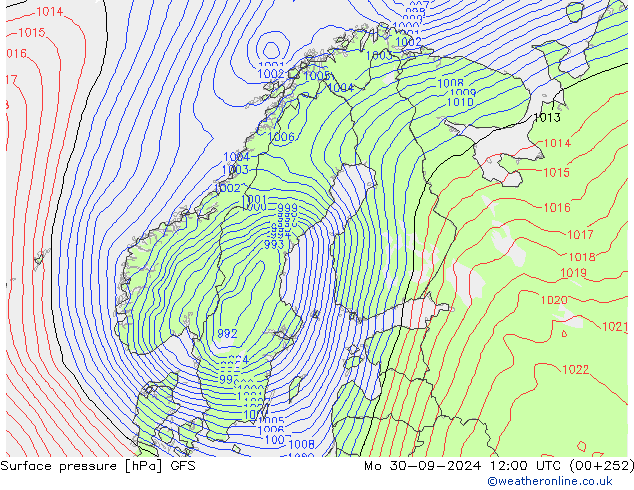 Luchtdruk (Grond) GFS ma 30.09.2024 12 UTC