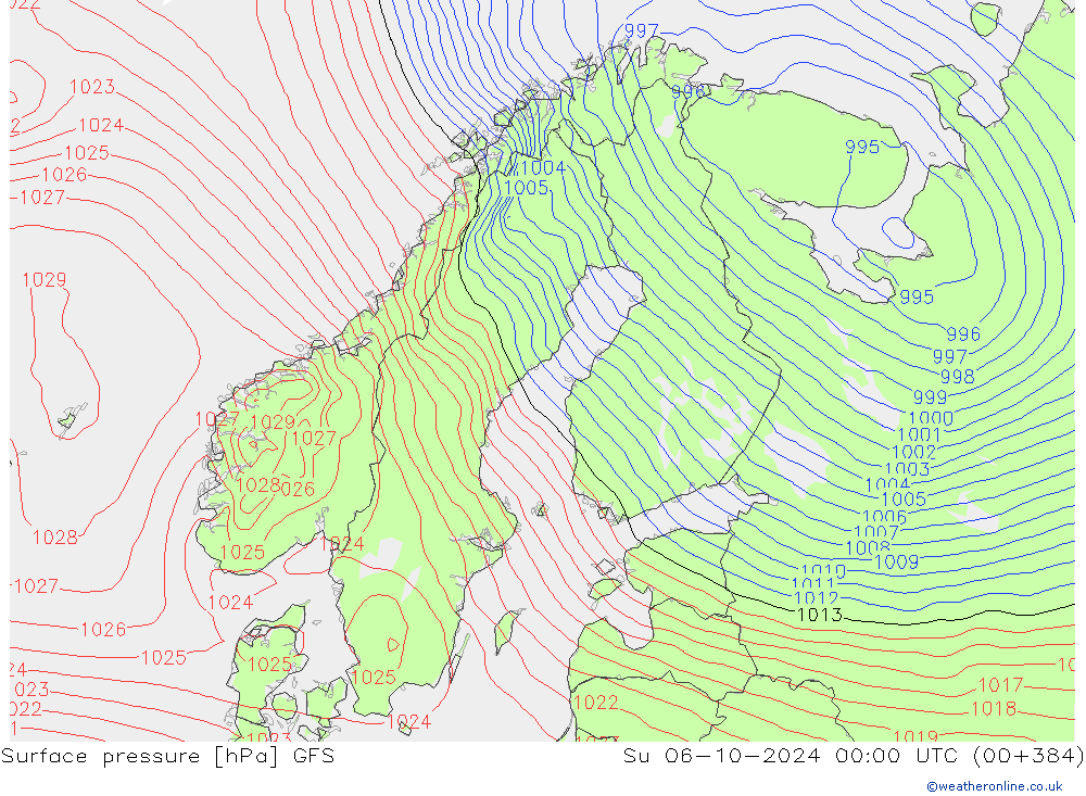 Surface pressure GFS Su 06.10.2024 00 UTC