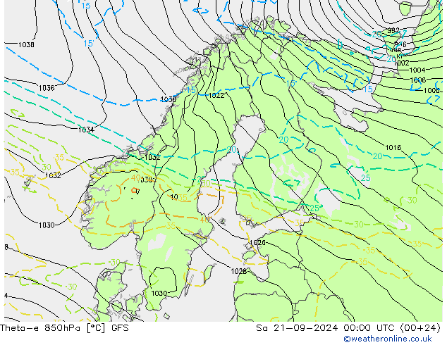 Theta-e 850hPa GFS Sa 21.09.2024 00 UTC