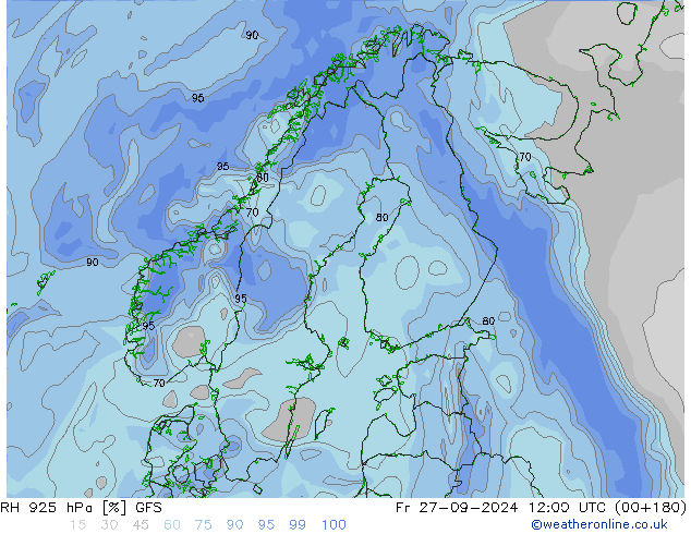 RH 925 hPa GFS ven 27.09.2024 12 UTC