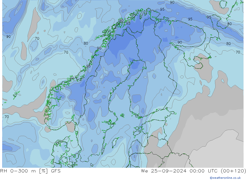 RH 0-300 m GFS We 25.09.2024 00 UTC