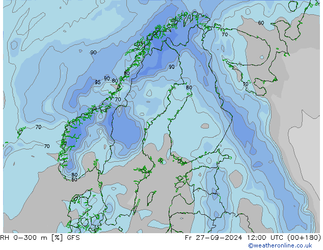 RH 0-300 m GFS ven 27.09.2024 12 UTC