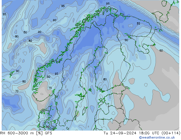 RH 600-3000 m GFS Di 24.09.2024 18 UTC