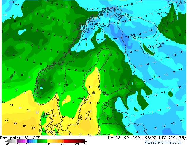 точка росы GFS пн 23.09.2024 06 UTC