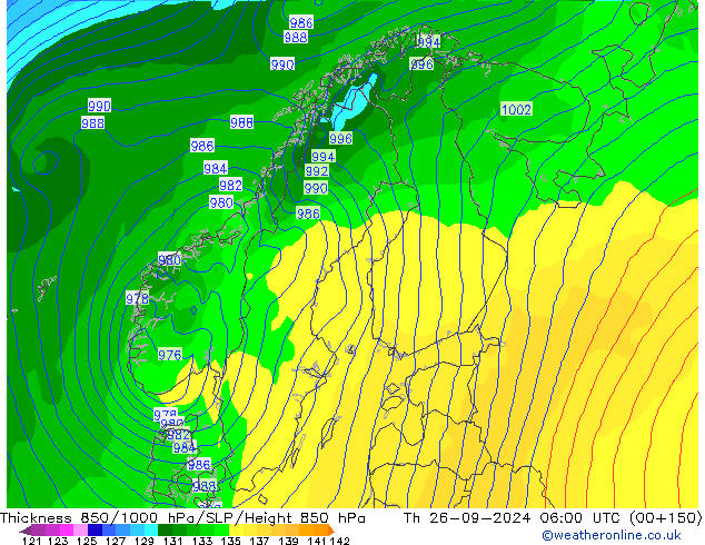 Thck 850-1000 hPa GFS  26.09.2024 06 UTC