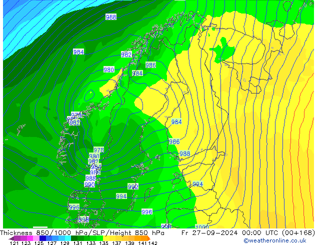 Thck 850-1000 hPa GFS September 2024