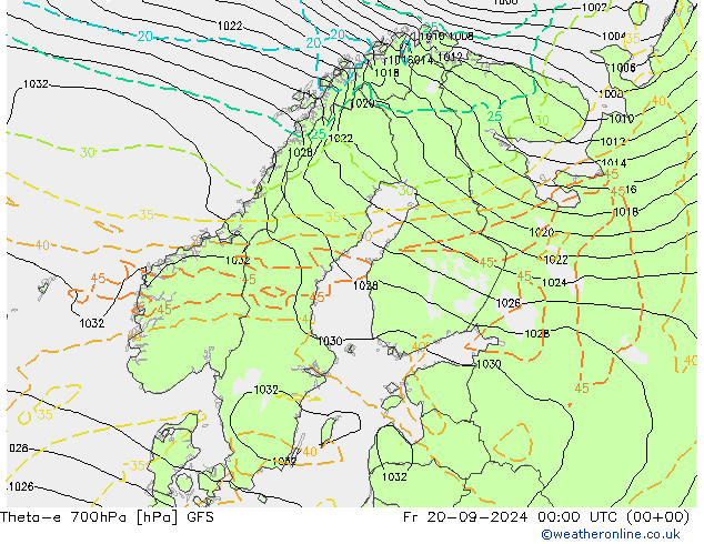 Theta-e 700hPa GFS Pá 20.09.2024 00 UTC