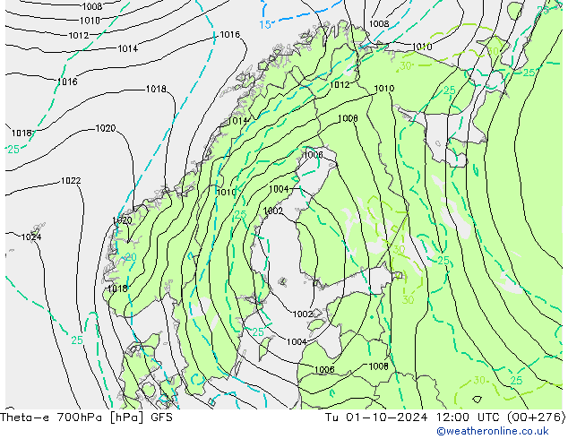 Theta-e 700hPa GFS Ter 01.10.2024 12 UTC