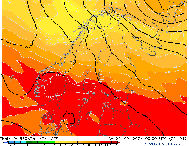 Theta-W 850hPa GFS Sa 21.09.2024 00 UTC