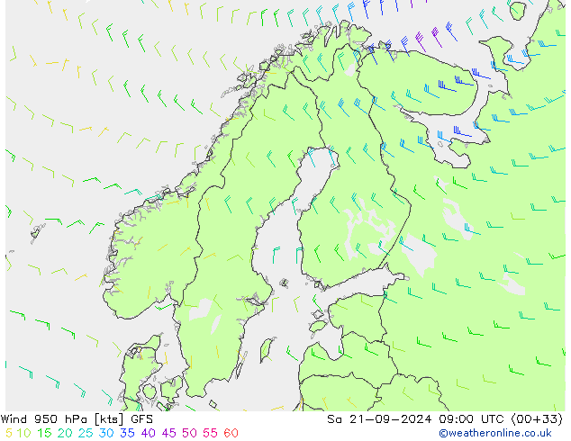 wiatr 950 hPa GFS so. 21.09.2024 09 UTC