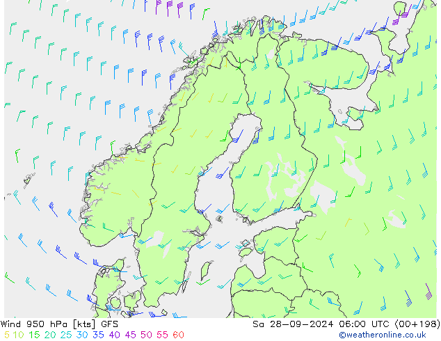 Wind 950 hPa GFS Sa 28.09.2024 06 UTC