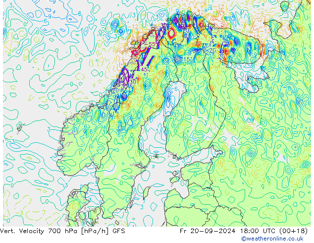 Vert. snelheid 700 hPa GFS vr 20.09.2024 18 UTC