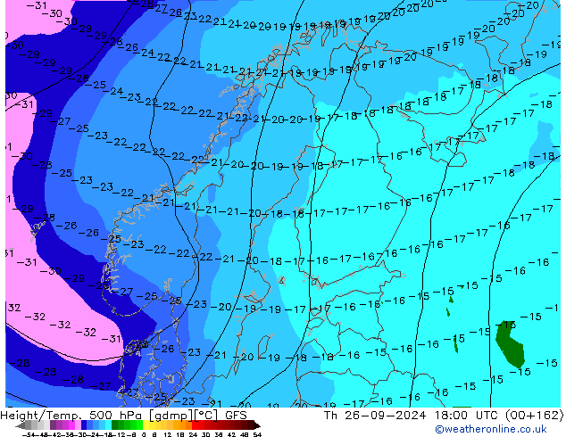 Z500/Rain (+SLP)/Z850 GFS Čt 26.09.2024 18 UTC