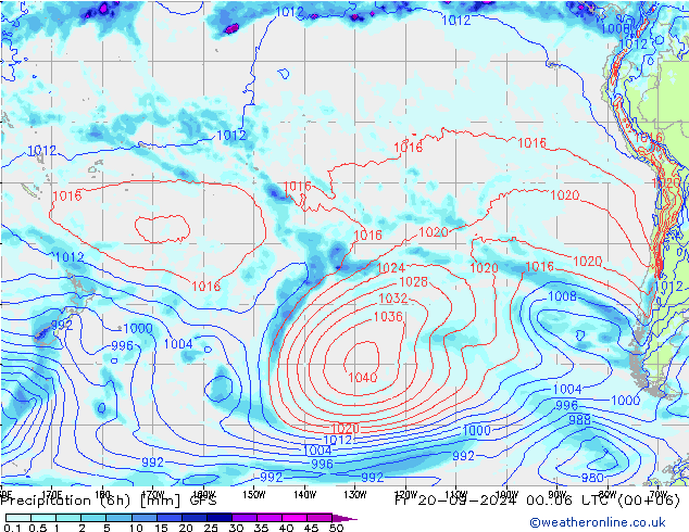 Totale neerslag (6h) GFS vr 20.09.2024 06 UTC