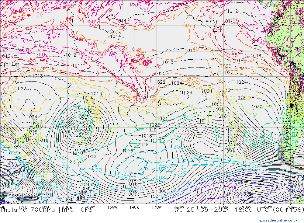 Theta-e 700hPa GFS We 25.09.2024 18 UTC